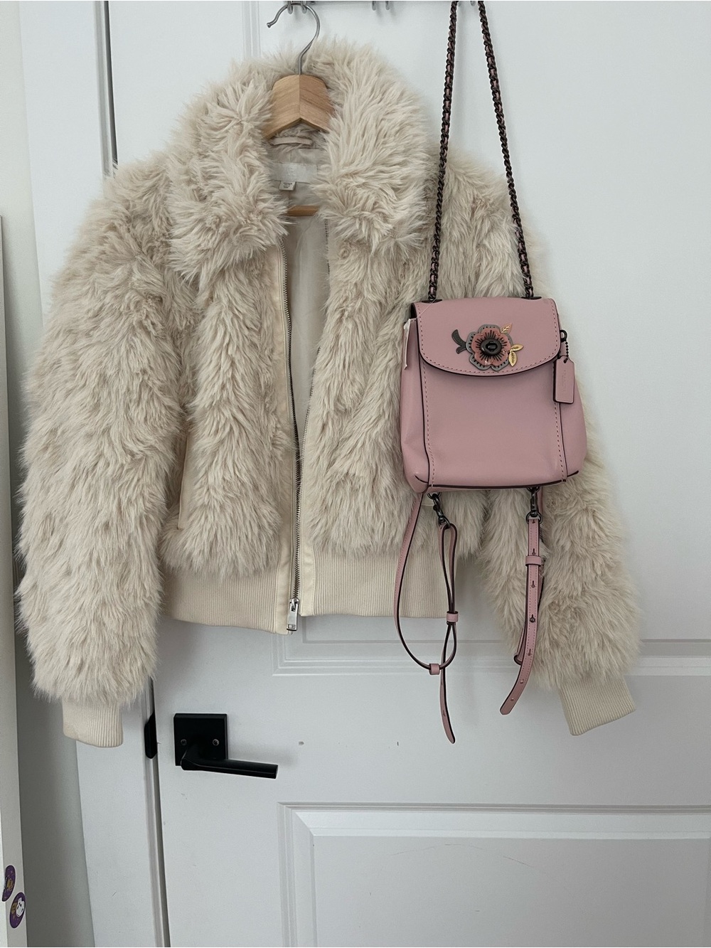Zara Cream Faux Fur Bomber Jacket